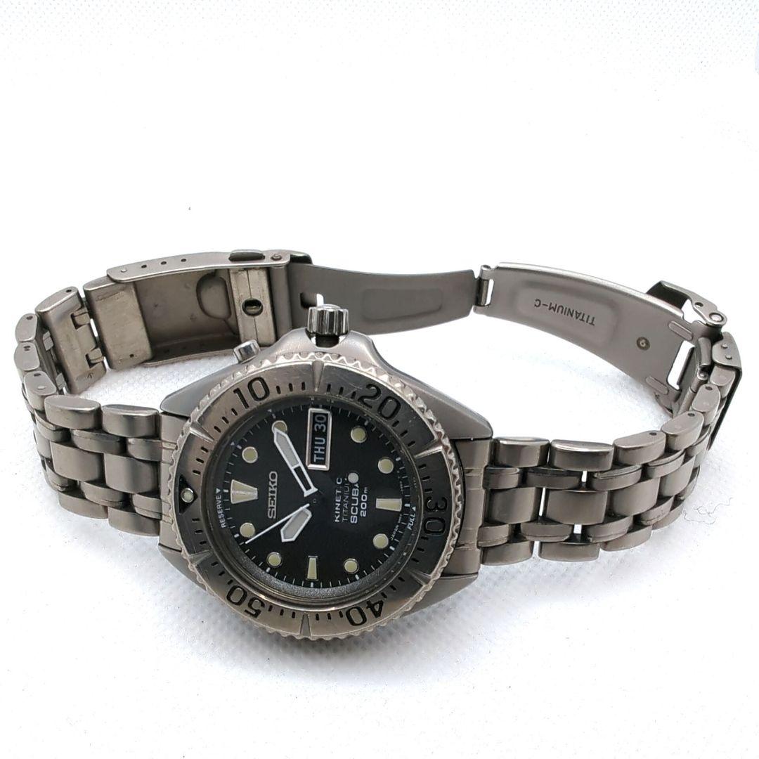 【稼働】SEIKO キネティック スキューバー チタン ブラック文字盤 腕時計