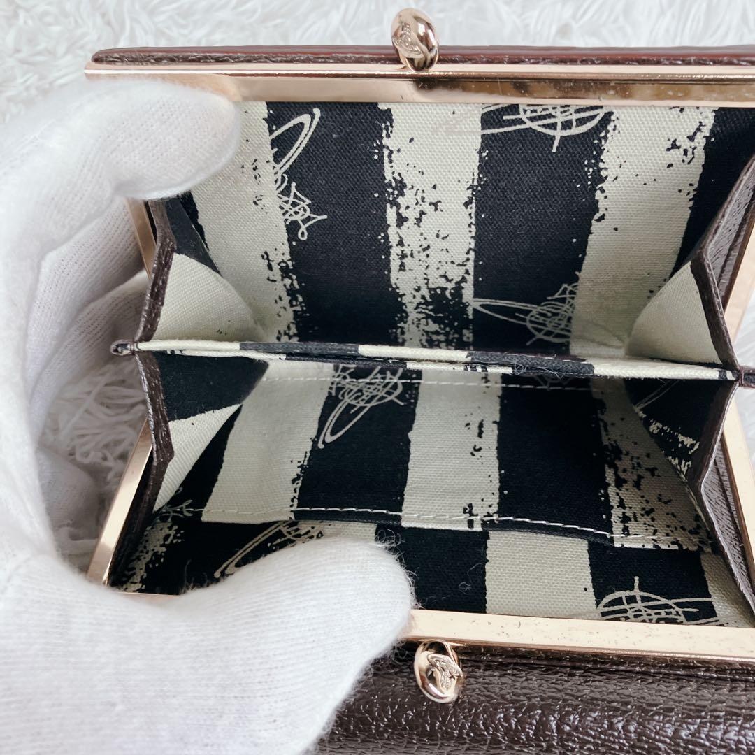 極美品✨ヴィヴィアンウエストウッド 三つ折り財布 ブラウンがま口 ビッグオーブ