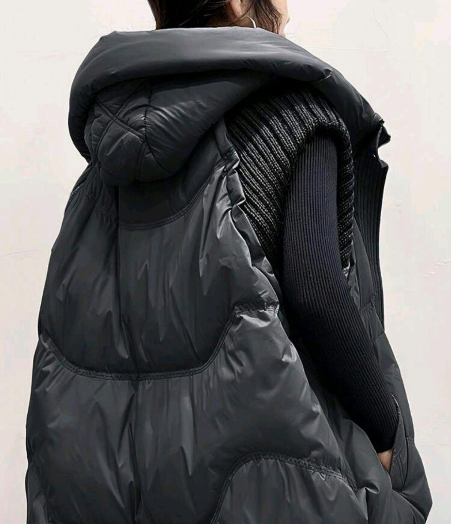ニットドッキングダウンベスト フード ダウンベスト ブラック フード付き 中綿