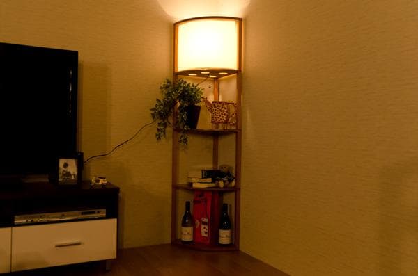 【新品・送料無料】棚付フロアライト　コーナー　DBR/LBR