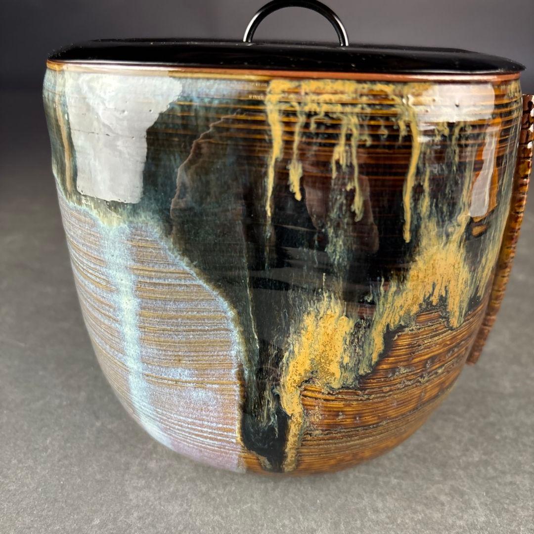 亀井楽山　高取水指　片木目塗蓋　木具師　萬象　共箱