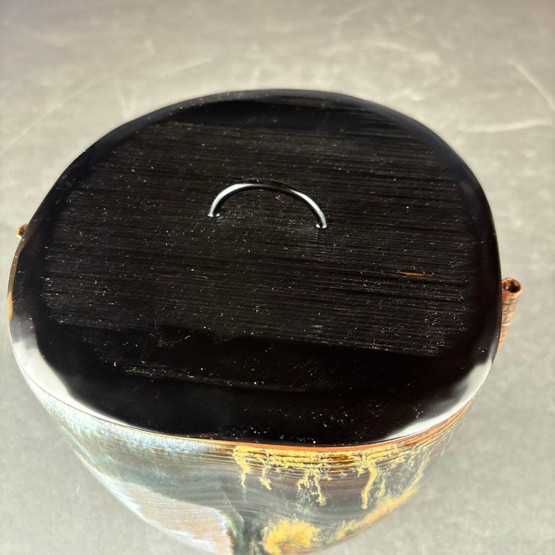 亀井楽山　高取水指　片木目塗蓋　木具師　萬象　共箱