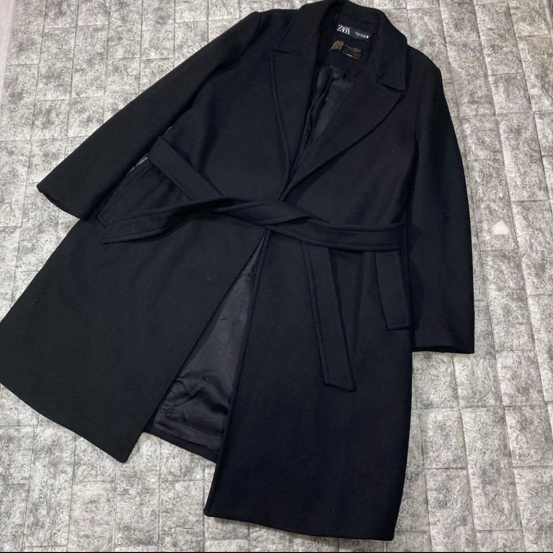 ZARA ザラ ベルテッドロングコート ブラック XL MANTECO