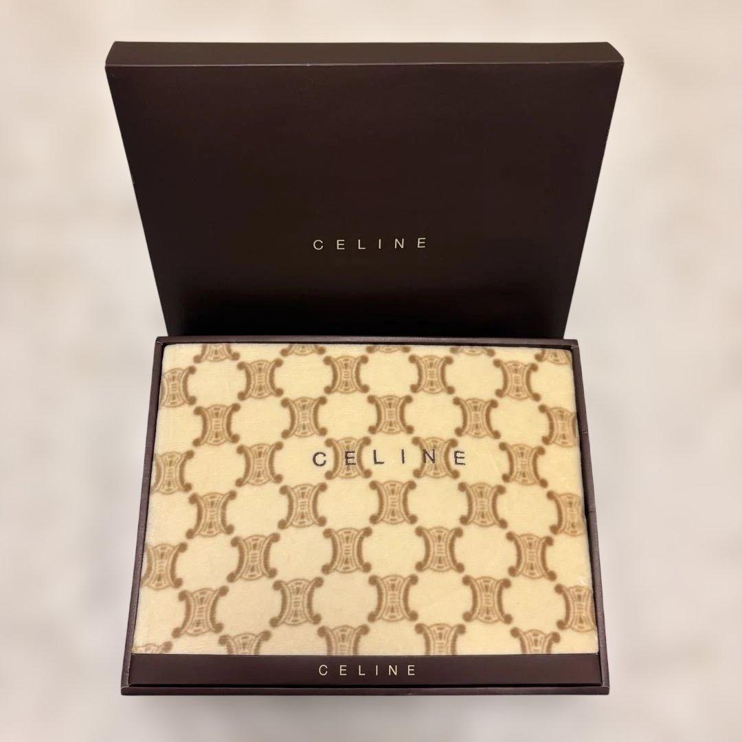 【未使用品】CELINE セリーヌ　綿毛布 マカダム 総柄 140×200 寝具