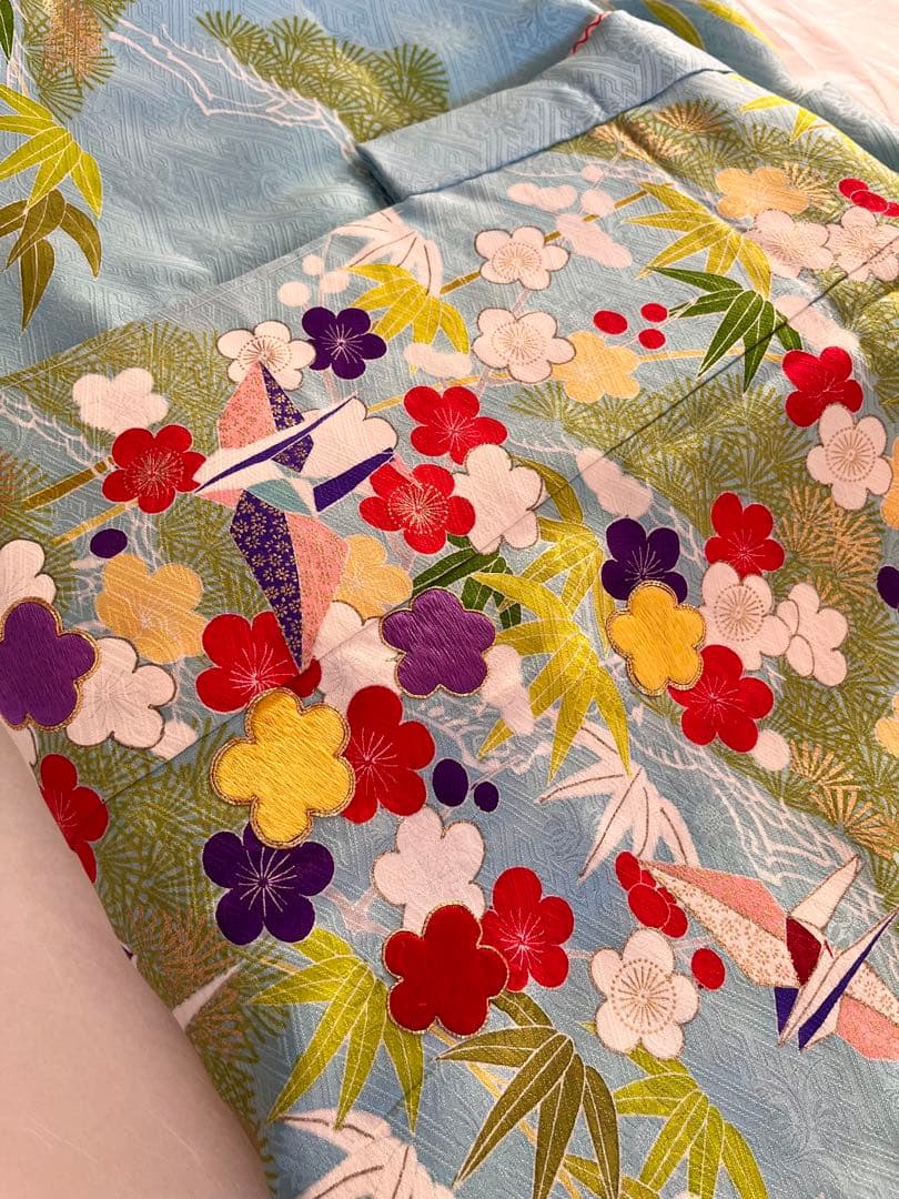 高島屋誂え　千總　四つ身　正絹　子供着物　比翼　刺繍　パールトーン加工　七五三