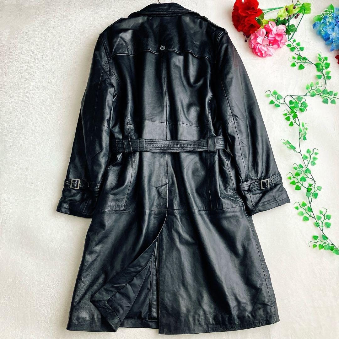 【大きいサイズ】リューグーレザーズ★ラムレザー トレンチコート ダブル ベルト付