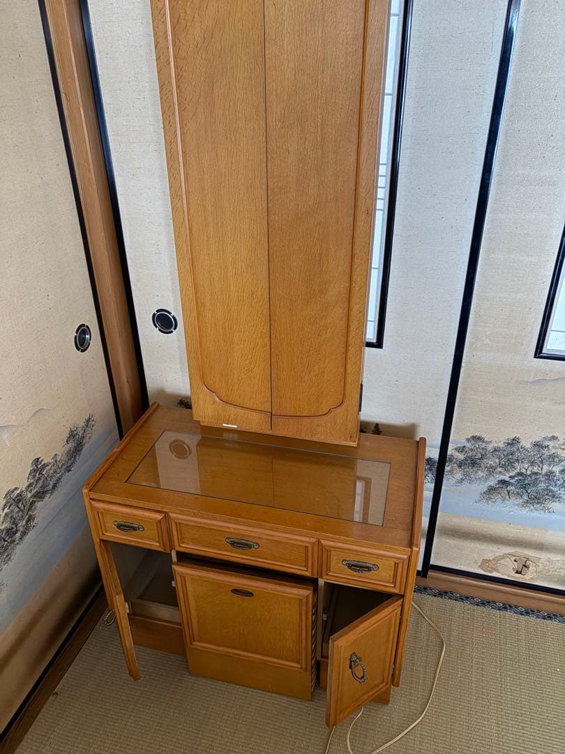 木製和風ドレッサー 収納付き　三面鏡　昭和　家具