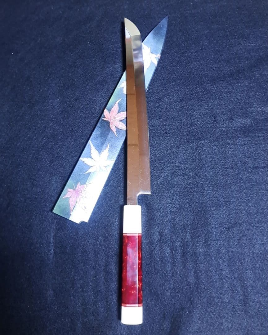 ステン 本焼 先丸 9寸 V金10号 鏡面仕上げ 刺身包丁 和包丁 鞘付き