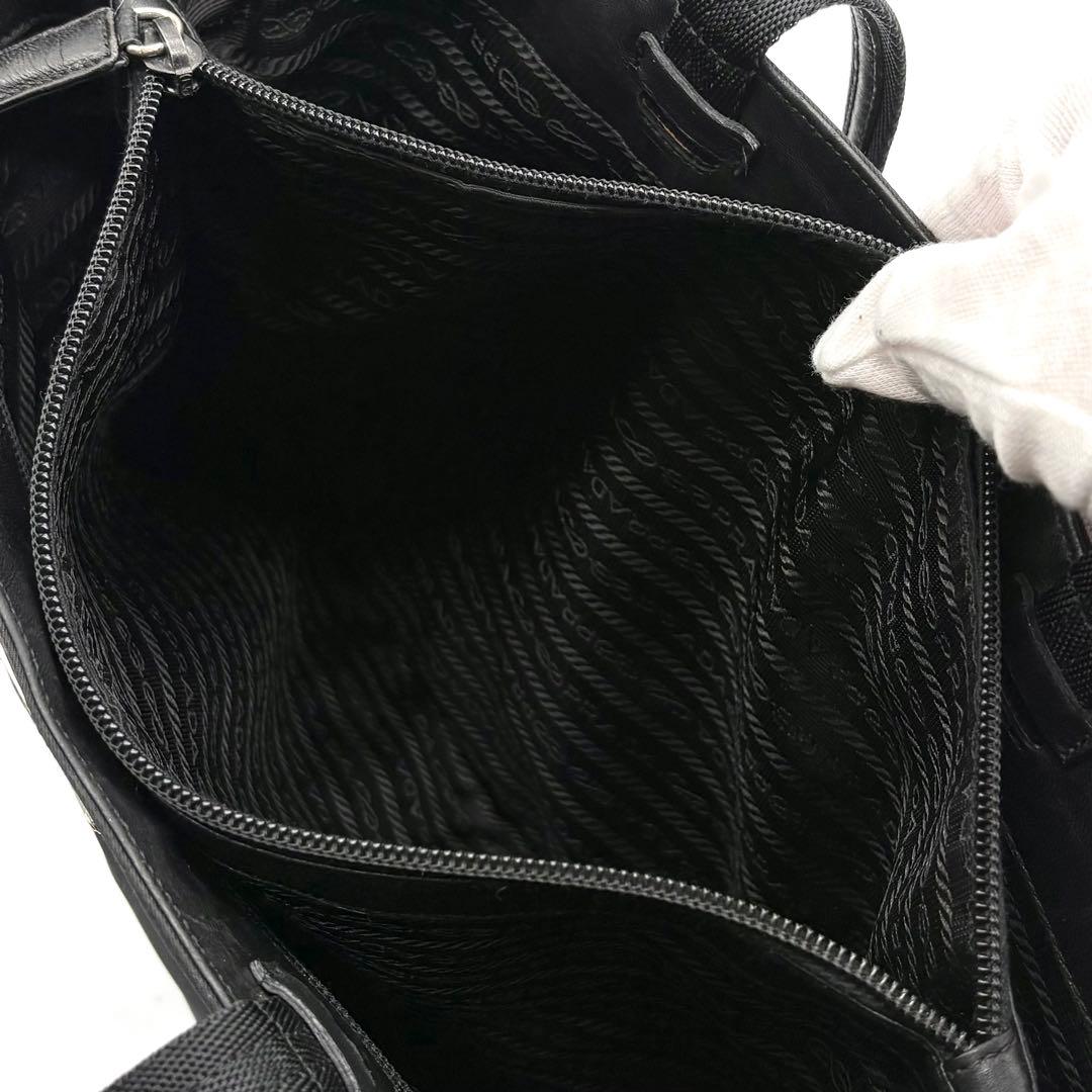 美品✨プラダ トートバッグ ナイロン レザー 三角ロゴ 肩掛け 白タグ ブラック