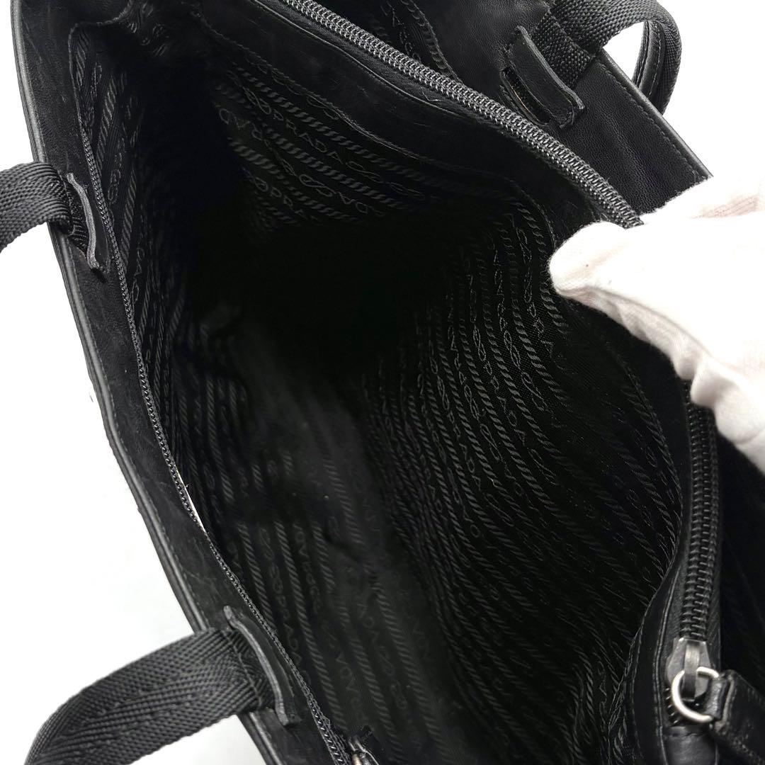美品✨プラダ トートバッグ ナイロン レザー 三角ロゴ 肩掛け 白タグ ブラック