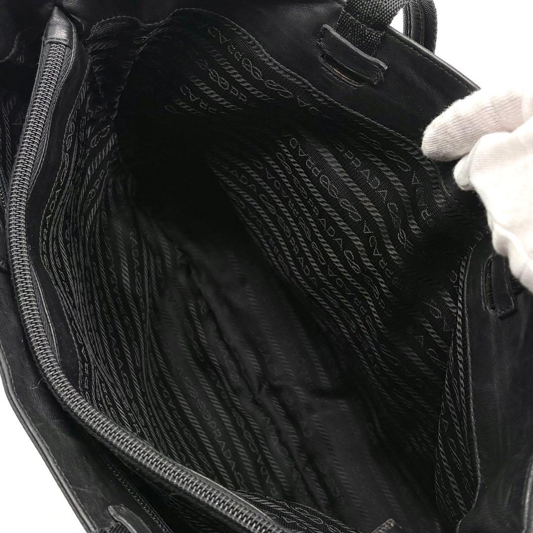美品✨プラダ トートバッグ ナイロン レザー 三角ロゴ 肩掛け 白タグ ブラック
