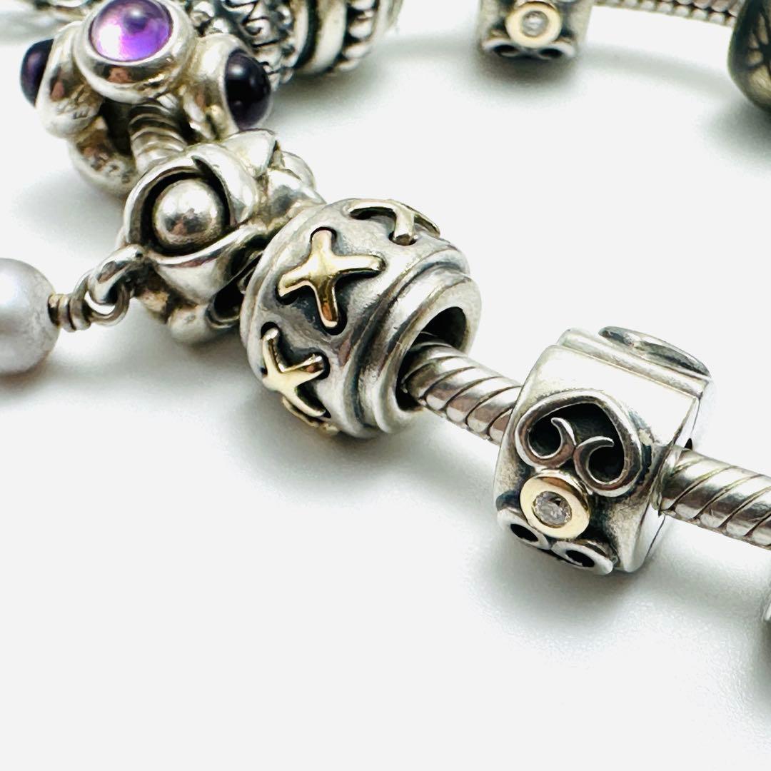 PANDORA シルバーブレスレット　チャーム16個付き　ティアラ　クロス