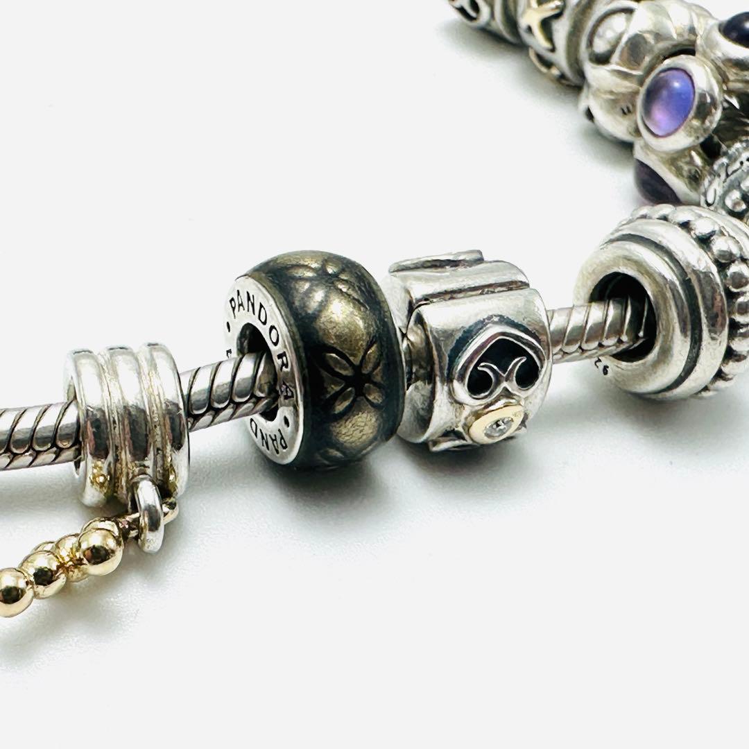 PANDORA シルバーブレスレット　チャーム16個付き　ティアラ　クロス