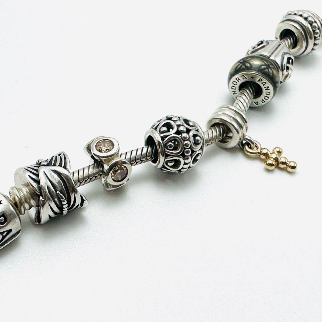 PANDORA シルバーブレスレット　チャーム16個付き　ティアラ　クロス