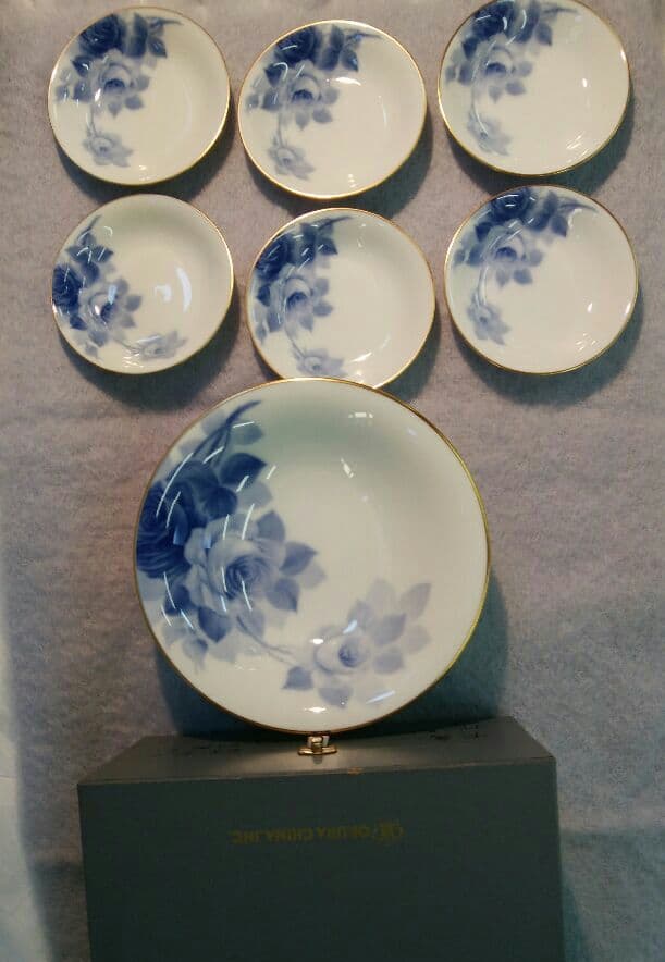 大倉陶園　ブルーローズ大小プレート　7枚セット