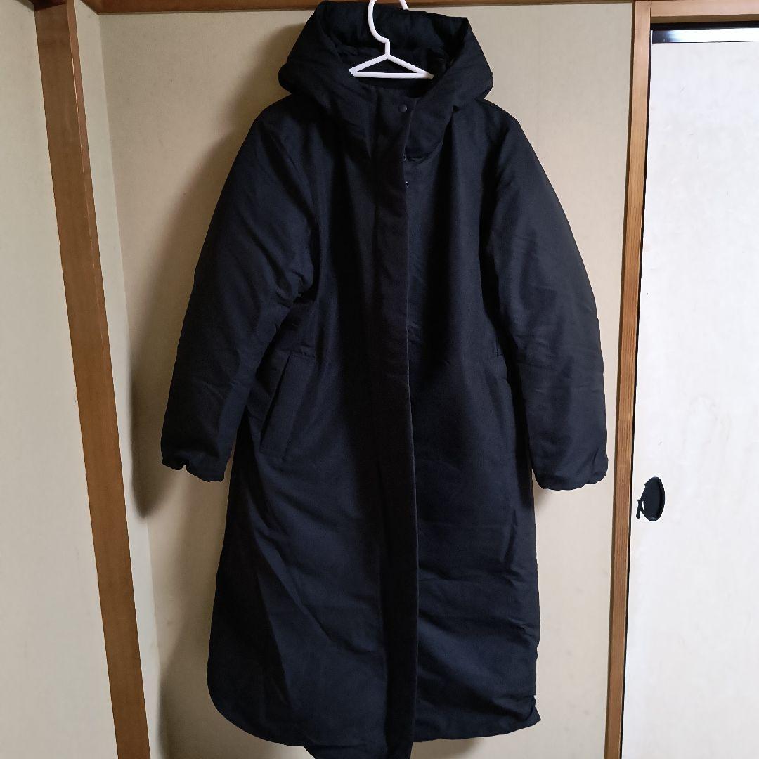 無印良品　ブラック フード付きロングダウンジャケット　底値