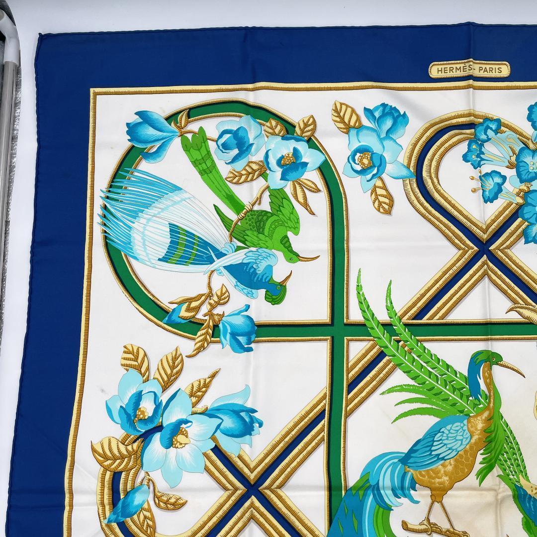 ✨️特価✨️ エルメス カレ90 カリブ鳥 ネイビー レディース スカーフ 紺色