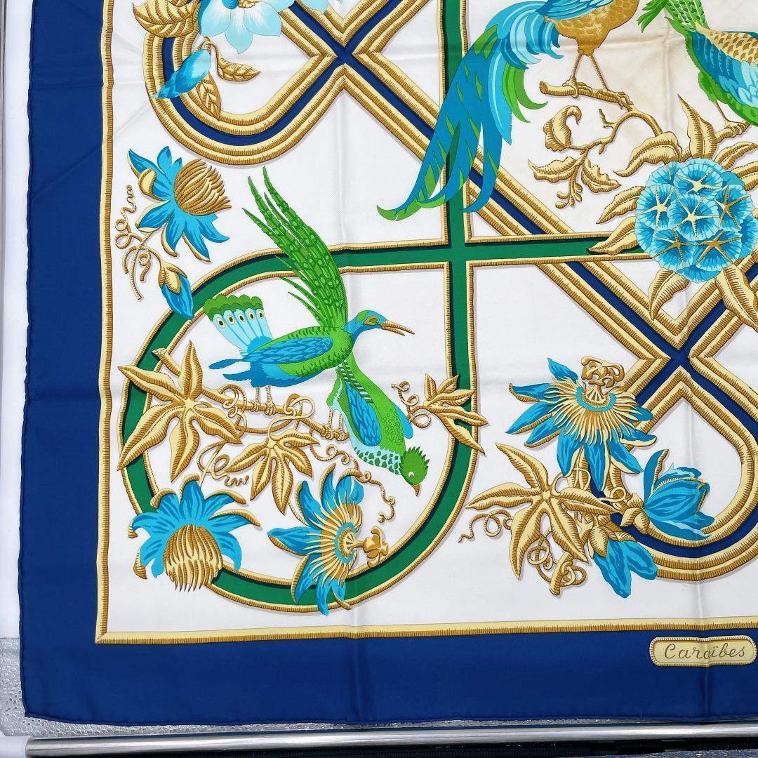 ✨️特価✨️ エルメス カレ90 カリブ鳥 ネイビー レディース スカーフ 紺色