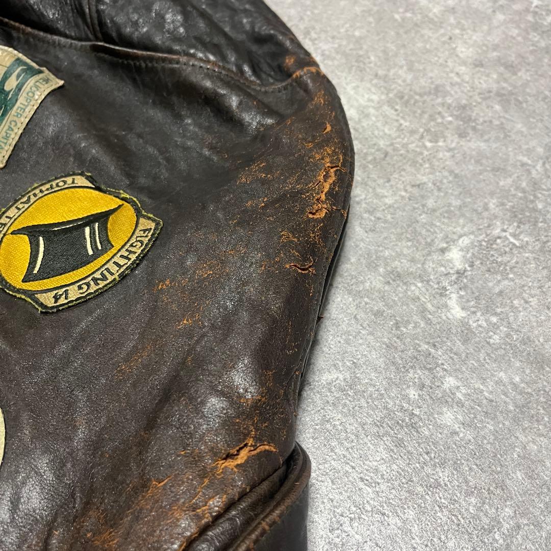 AVIREX レザーフライトジャケット　A-2 XS ブラウン　革パッチ　本革