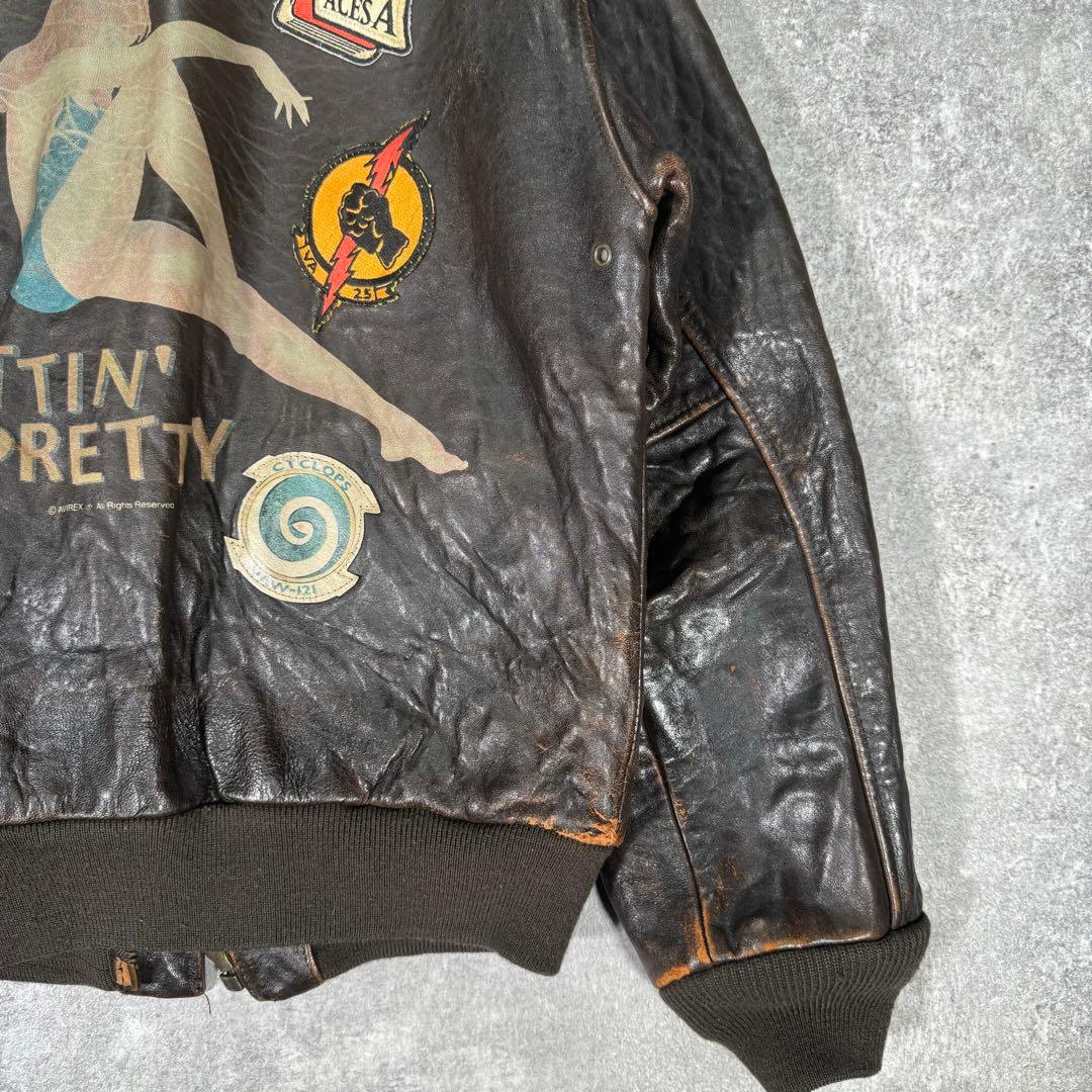 AVIREX レザーフライトジャケット　A-2 XS ブラウン　革パッチ　本革