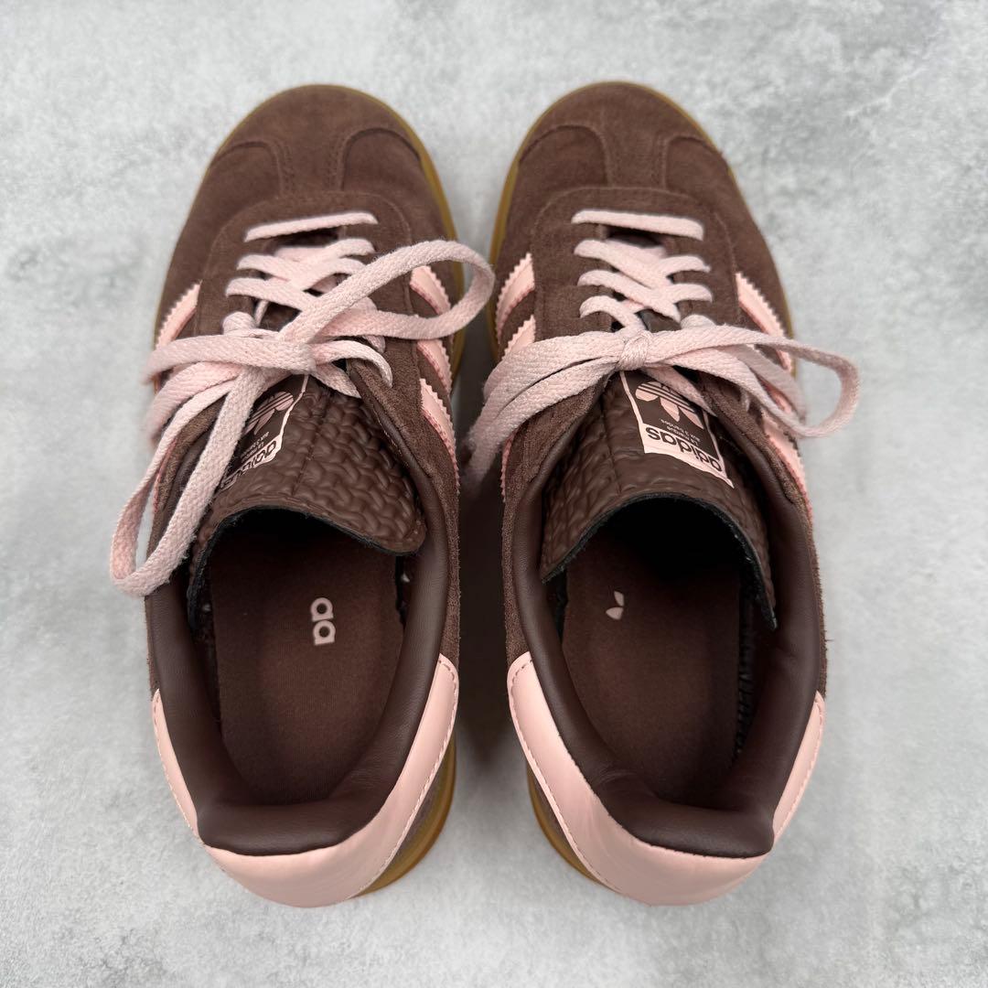 addidas ガゼルボールド 厚底 スニーカー ブラウン×ピンク