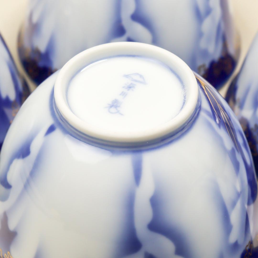 深川製磁 牡丹 金ミル 茶器揃い 湯呑み 6点 急須 共箱 未使用