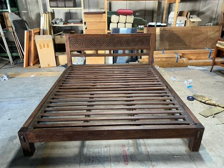 アジアン家具 クイーンサイズ 組み立てベッドフレーム 中古品 バリ 無垢材 群馬
