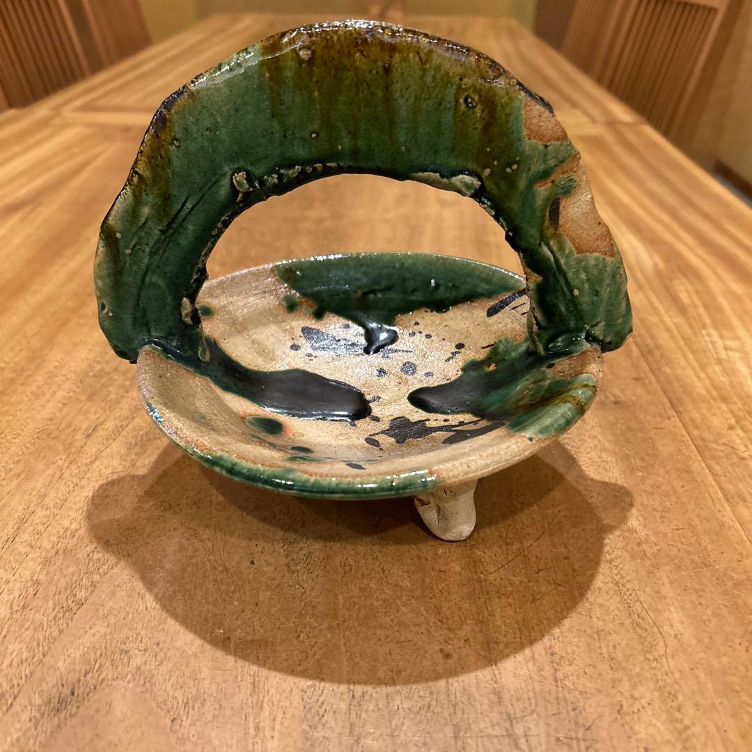 希少　出町光織　織部手付き高台鉢