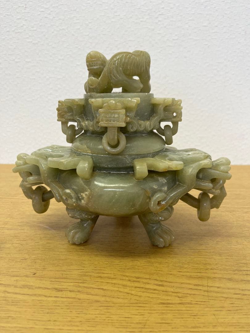 香炉　ヒスイ　翡翠　アンティーク　骨董品　獅子