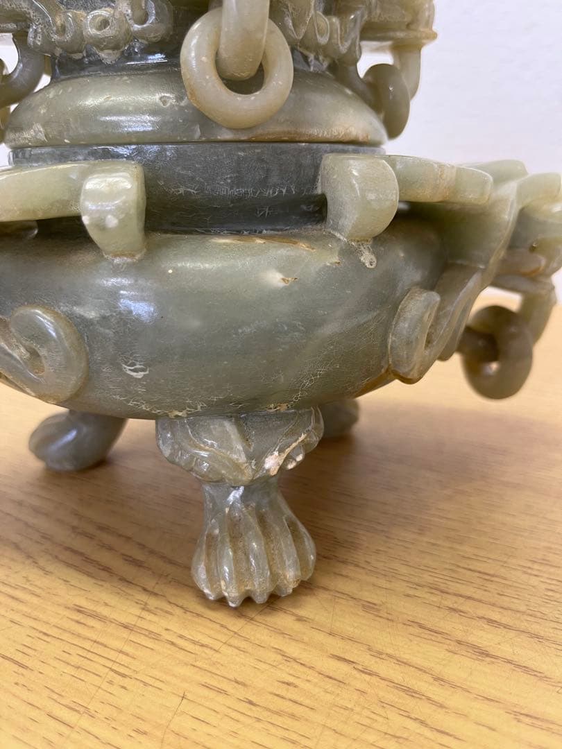 香炉　ヒスイ　翡翠　アンティーク　骨董品　獅子