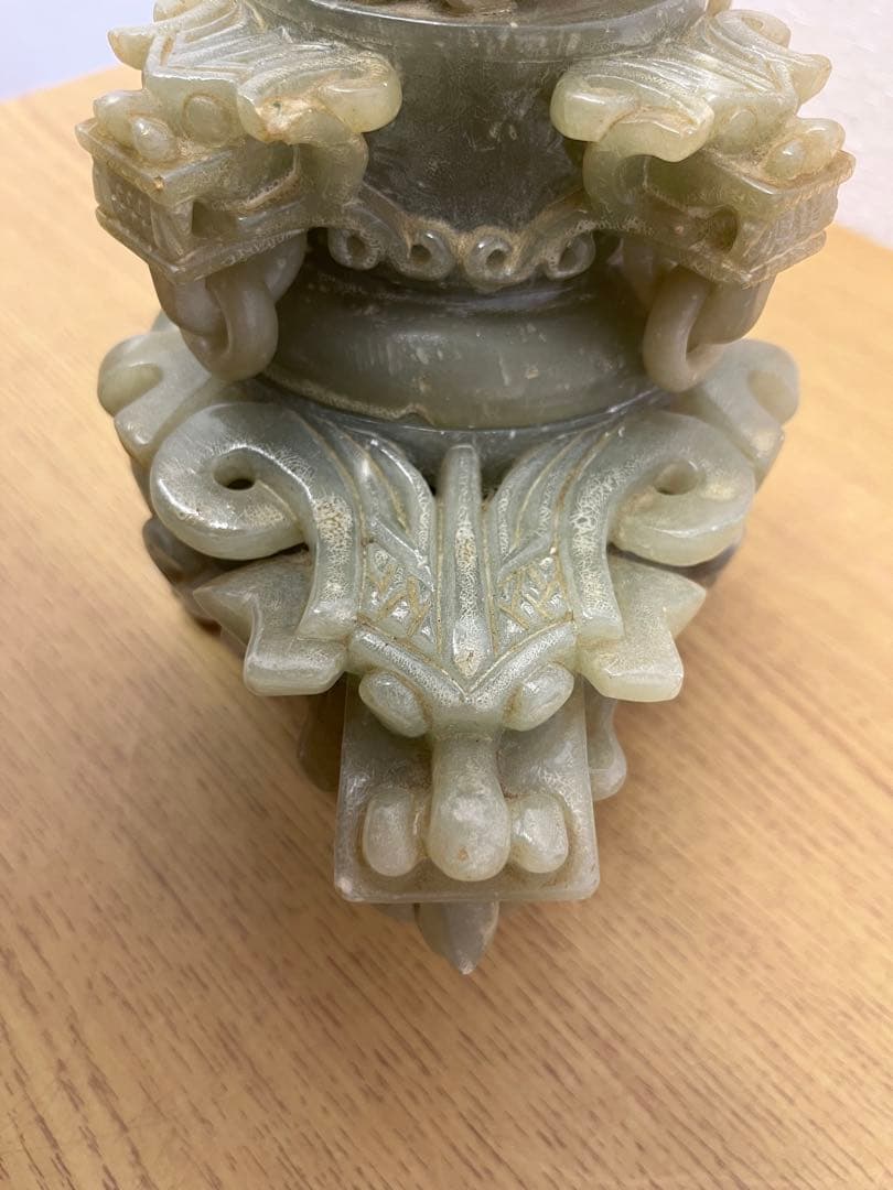 香炉　ヒスイ　翡翠　アンティーク　骨董品　獅子