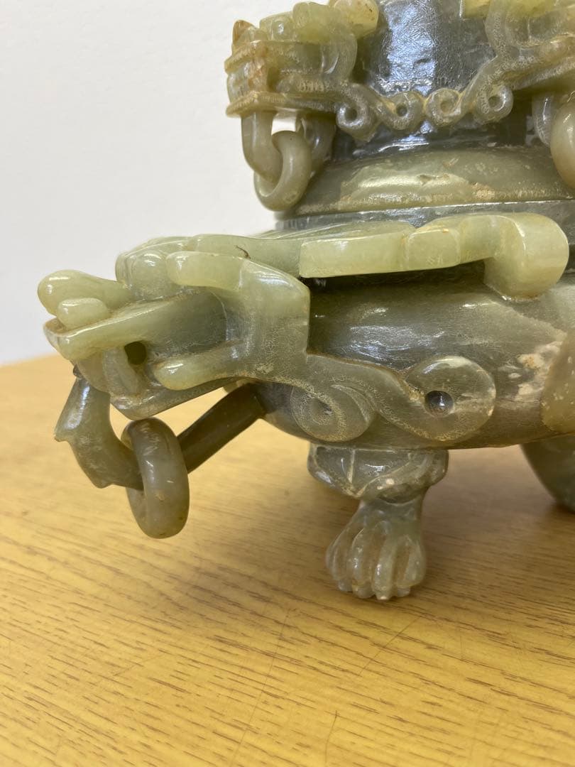 香炉　ヒスイ　翡翠　アンティーク　骨董品　獅子