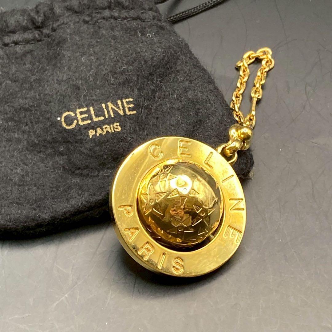 【美品】セリーヌ　バッグチャーム　スターボール　ゴールド　キーリング　回転