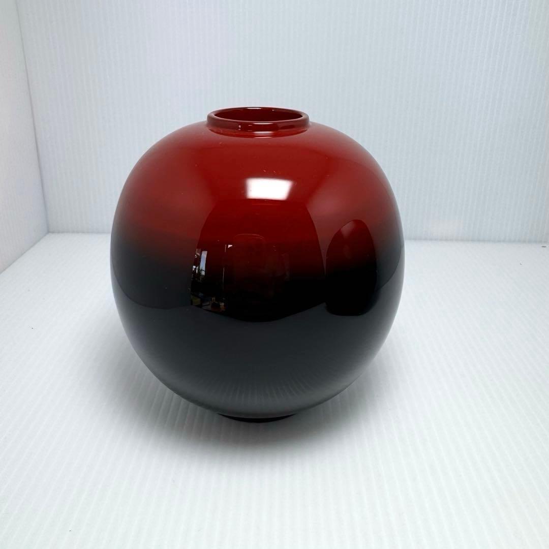 新品未使用 輪島塗 漆 球形 花器 花瓶 赤黒 漆 漆器 伝統工芸 共箱 説明書