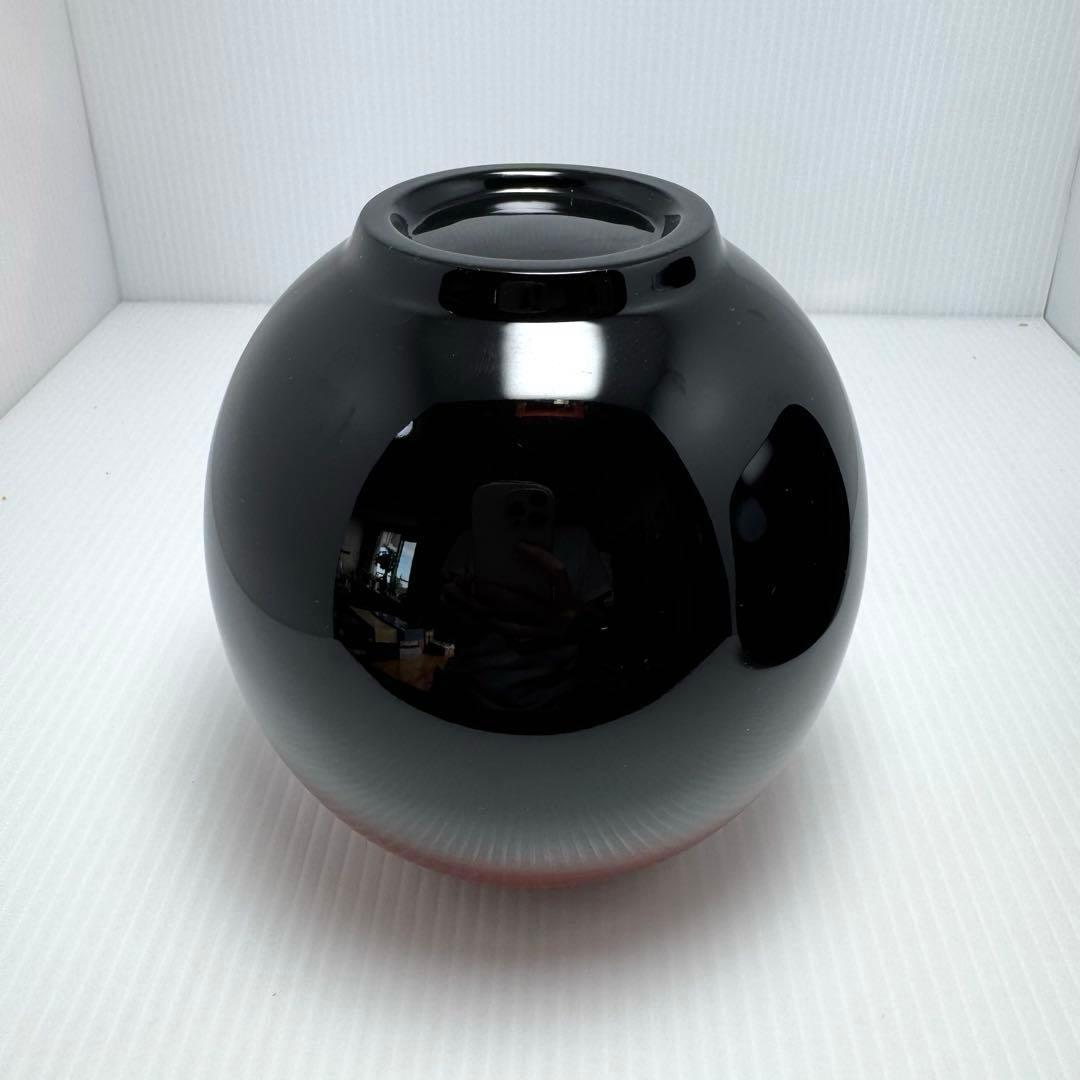 新品未使用 輪島塗 漆 球形 花器 花瓶 赤黒 漆 漆器 伝統工芸 共箱 説明書