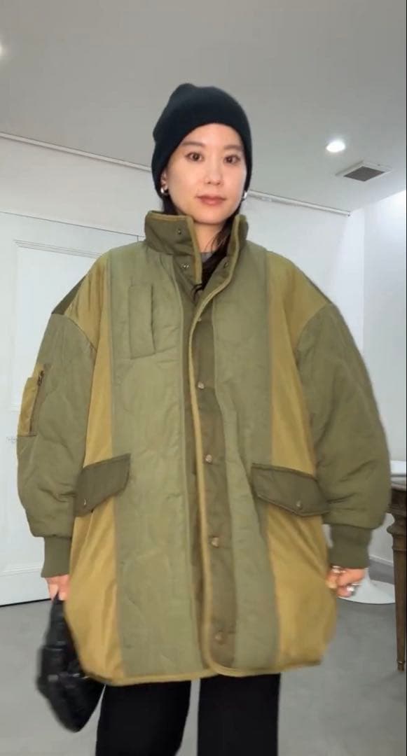 CFT.パッチワーク中綿ミリタリーコート/カーキ