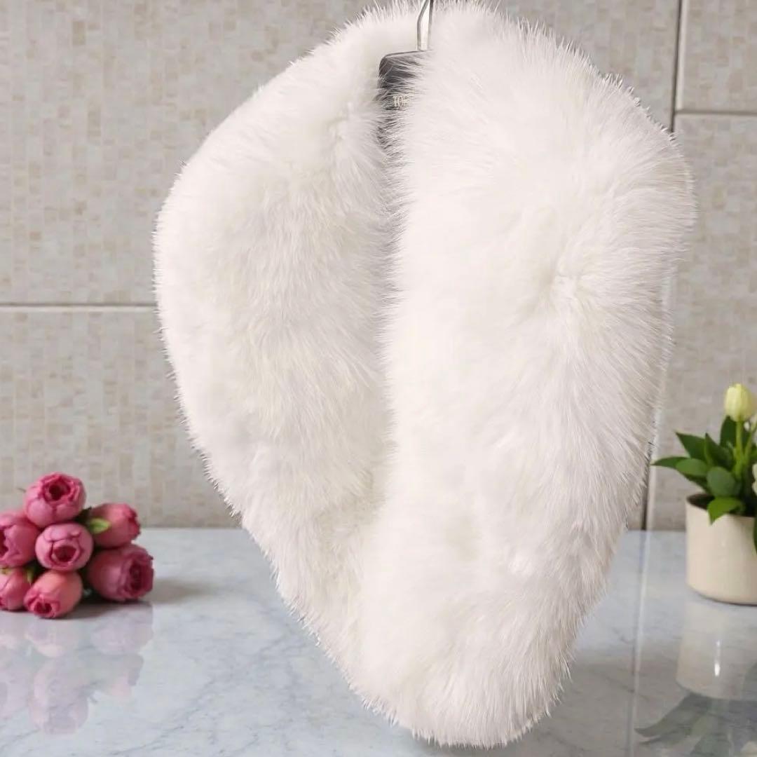 未使用級 大判 サガ フォックス 高級 ファー ショール 白 成人式 120㎝