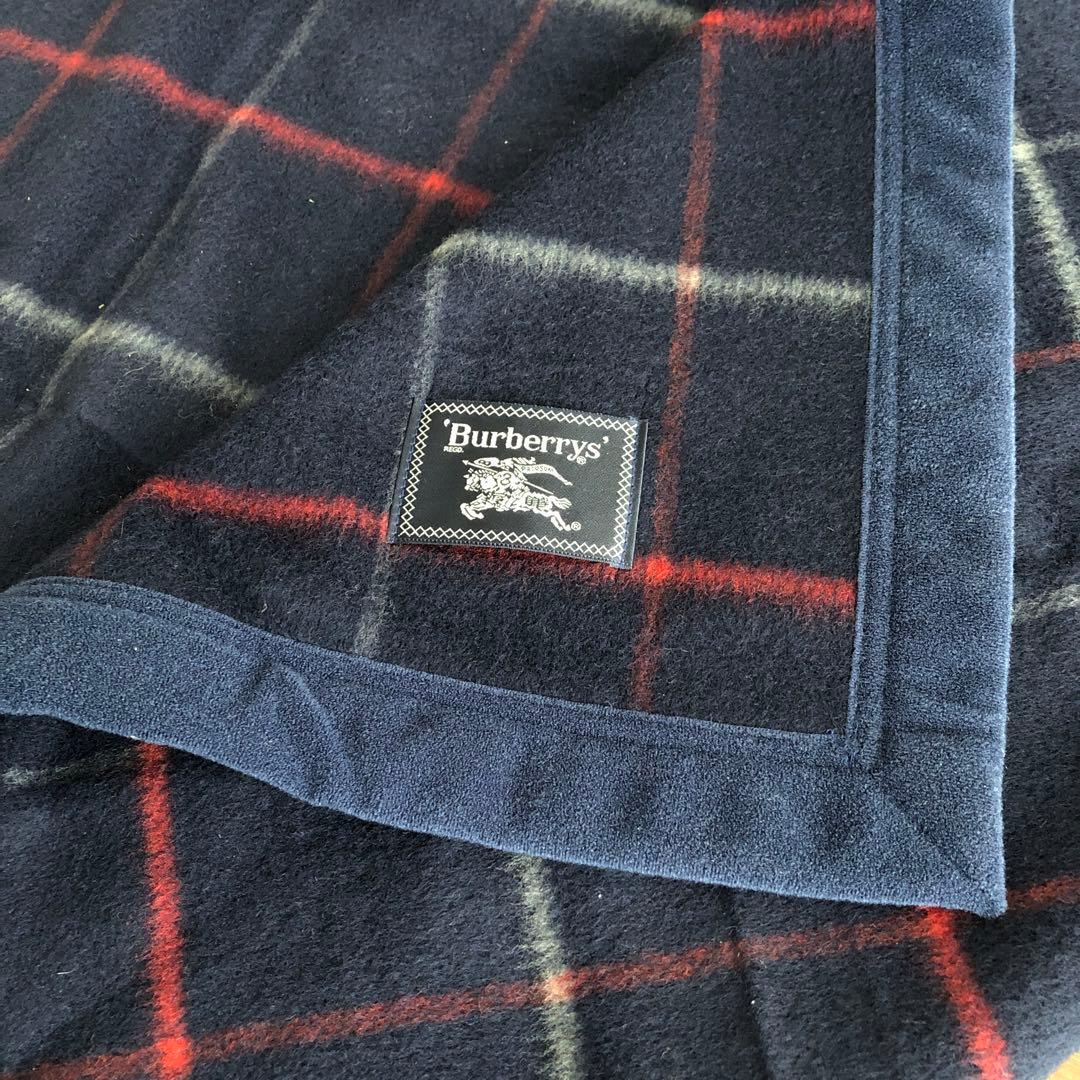 Burberrys ウール　毛布　オールド　バーバリー　ネイビー　チェック　毛