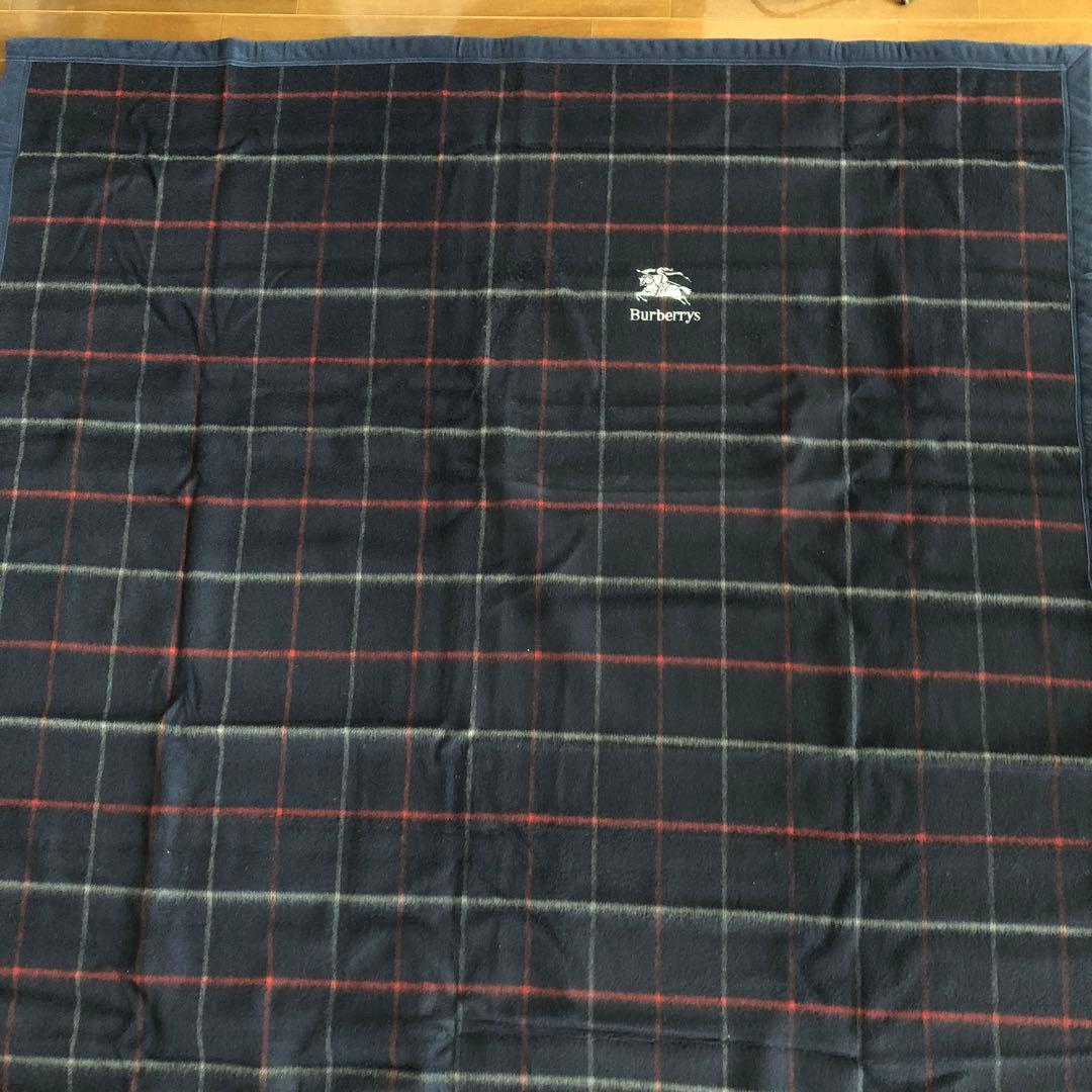 Burberrys ウール　毛布　オールド　バーバリー　ネイビー　チェック　毛