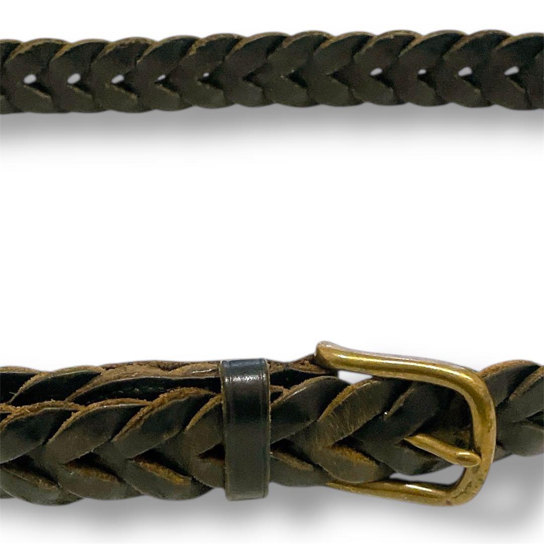 ポロラルフローレン 編み込みレザーベルト サイズ34 ブラウン×オリーブ系