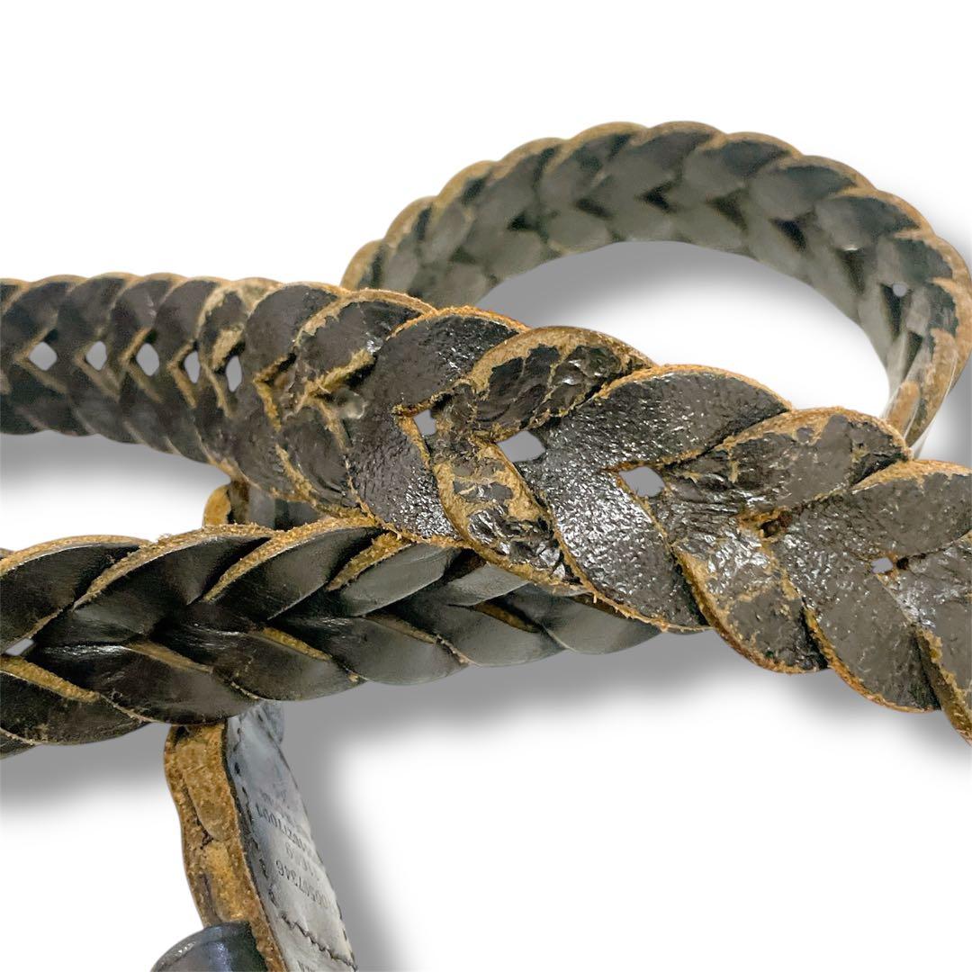 ポロラルフローレン 編み込みレザーベルト サイズ34 ブラウン×オリーブ系