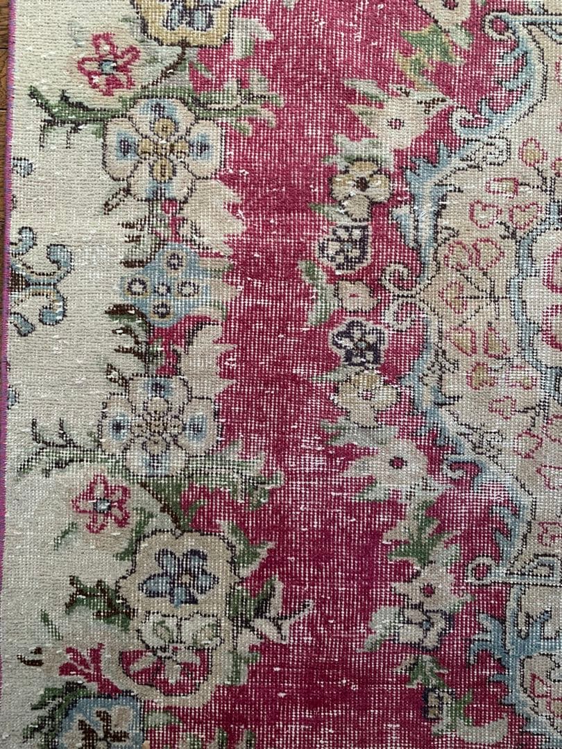 超大判　ローズピンク　259×150 トルコヴィンテージラグ　ボタニカル