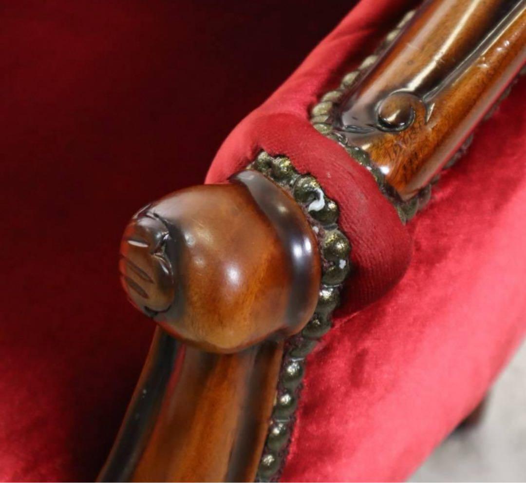 ロココ調 ベンチソファ ベビー用 ドール用 マホガニー材 ベルベット調レッド