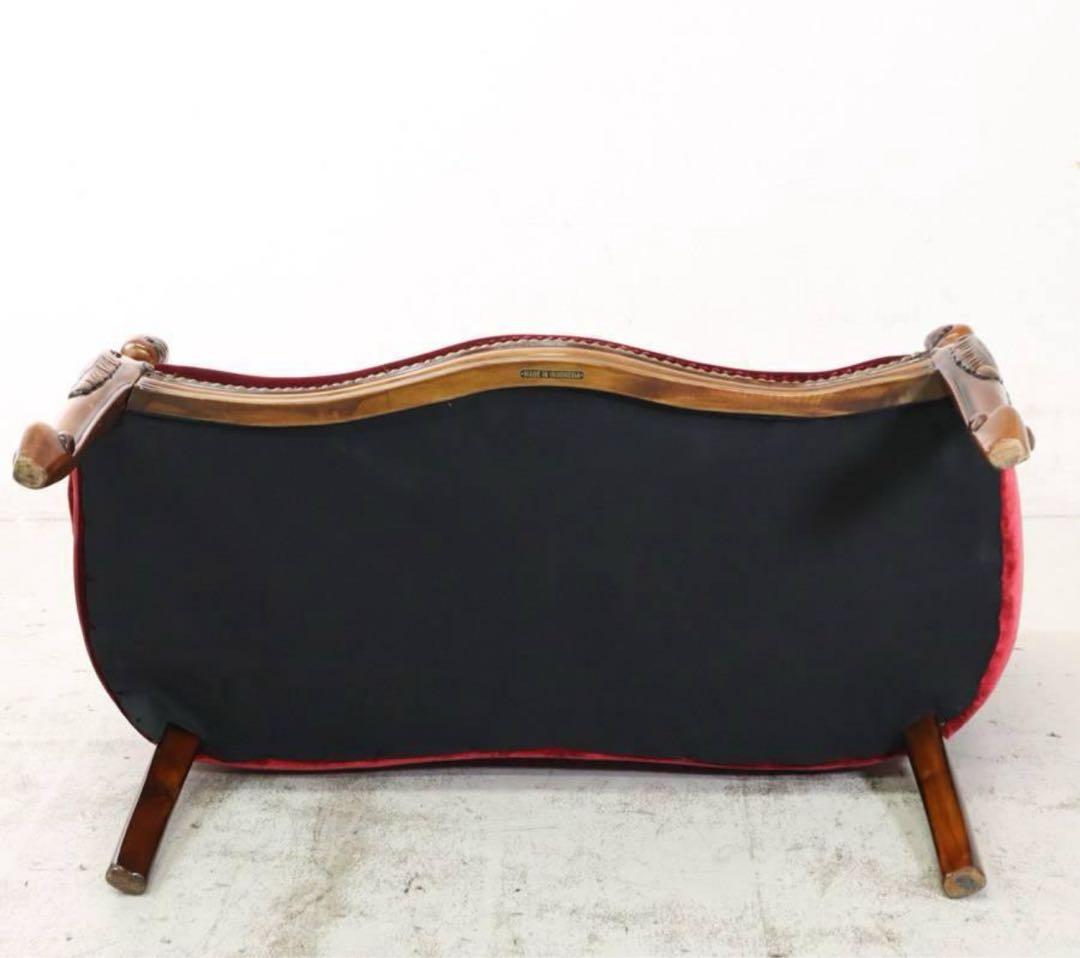 ロココ調 ベンチソファ ベビー用 ドール用 マホガニー材 ベルベット調レッド