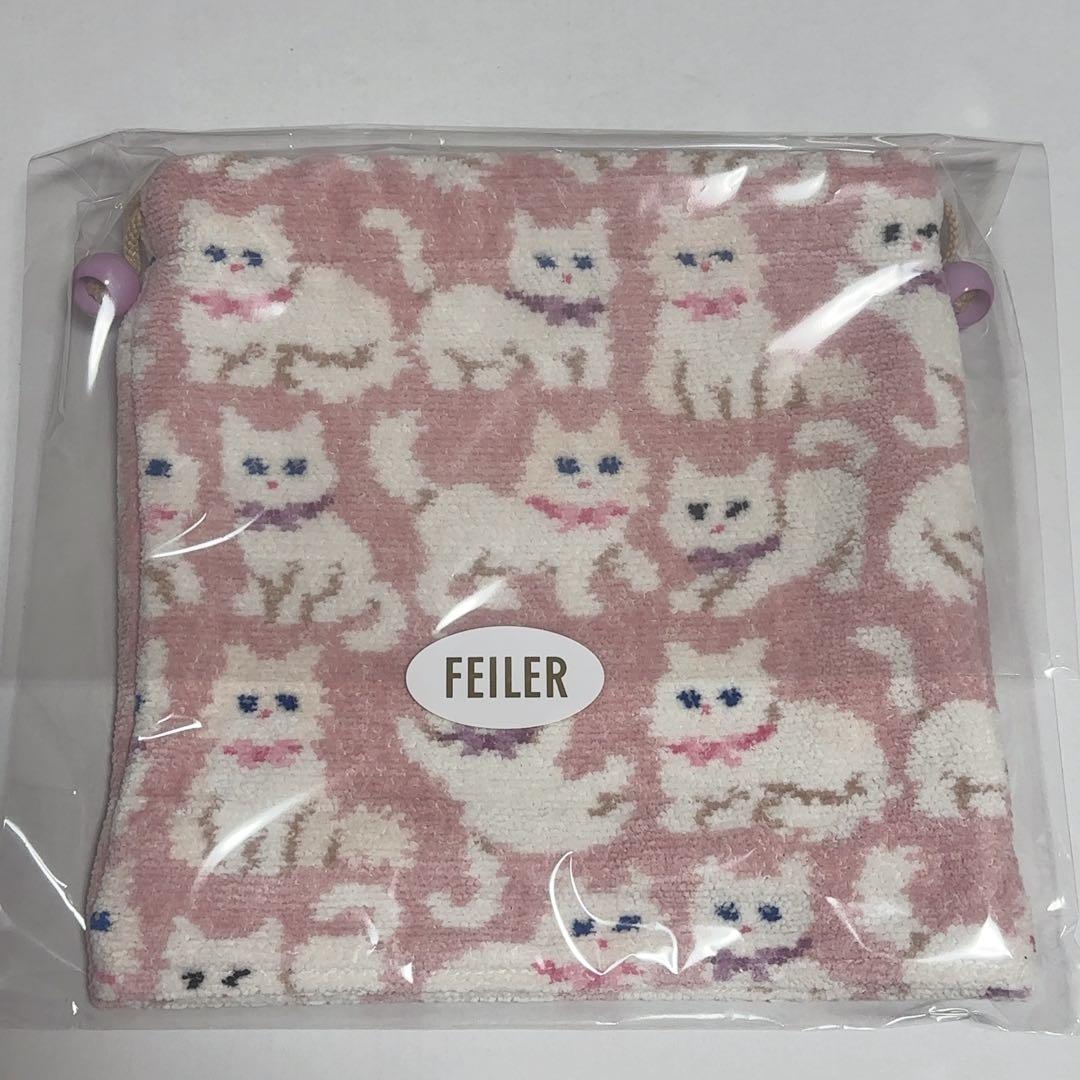 (新品未開封)モフモフネコチャン 巾着 ピンク