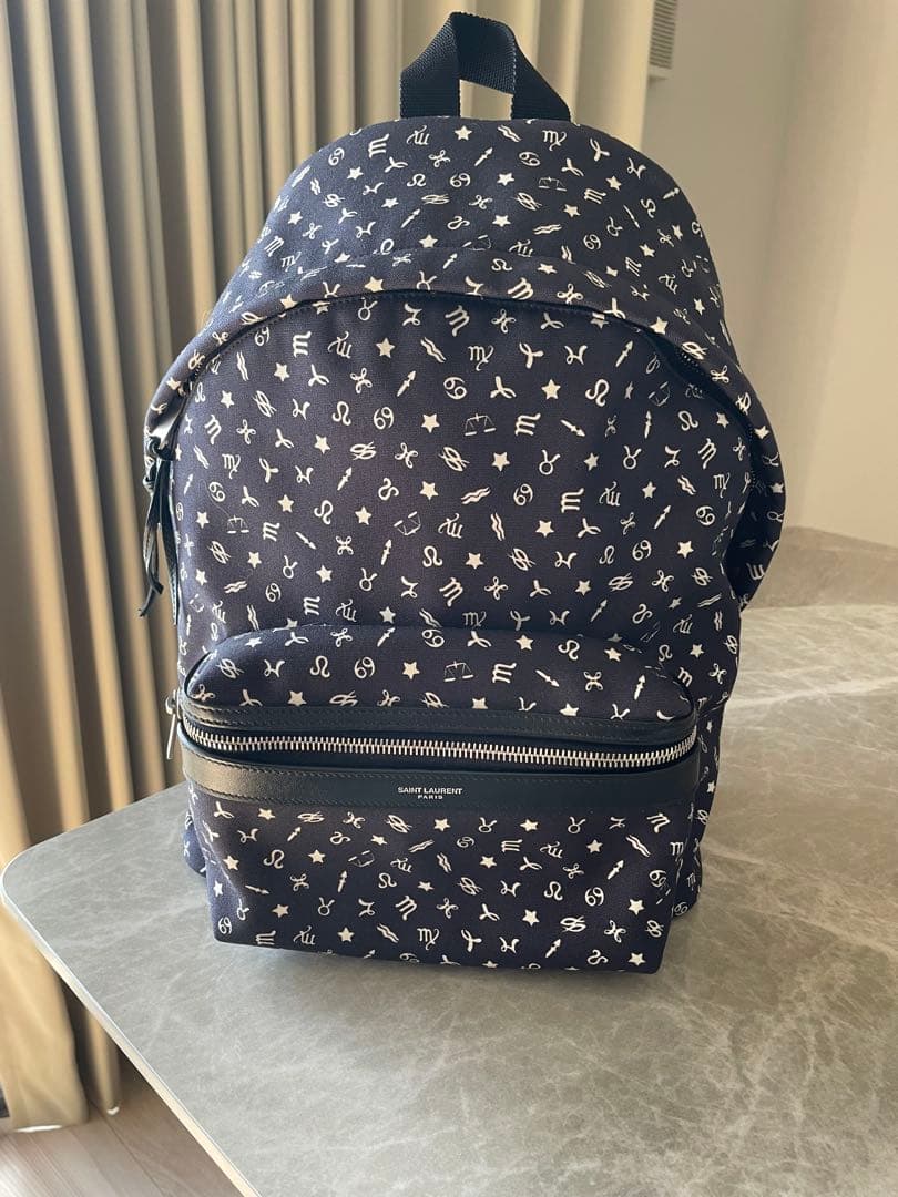 SAINT LAURENTユニセックス ネイビー プリント柄 ナイロンリュック