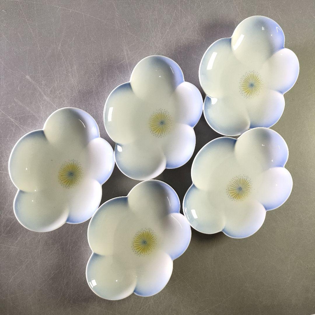 A1238-6/有田焼/宮内庁御用達/深川製磁/梅形取皿揃5客/共箱/懐石道具/