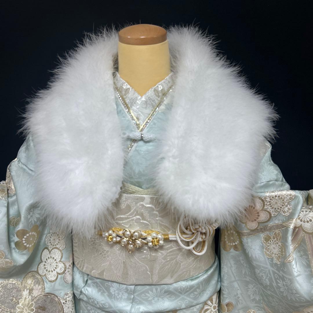 水色の上品な金彩銀彩の牡丹や手毬の振袖フルセット