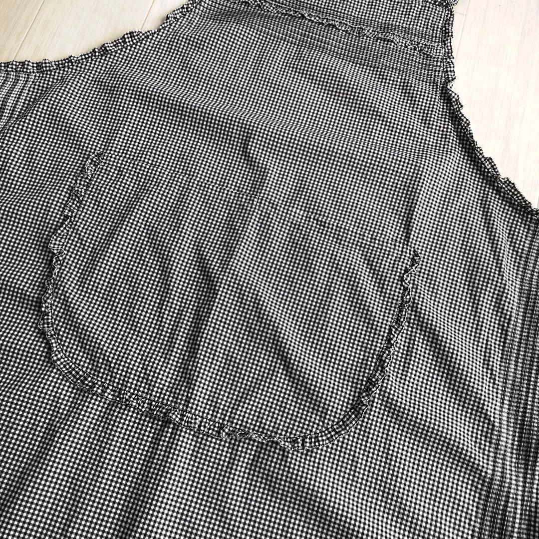 ピンクハウス 白×黒 チェック柄 ピンタック ピコフリル エプロン タブリエ