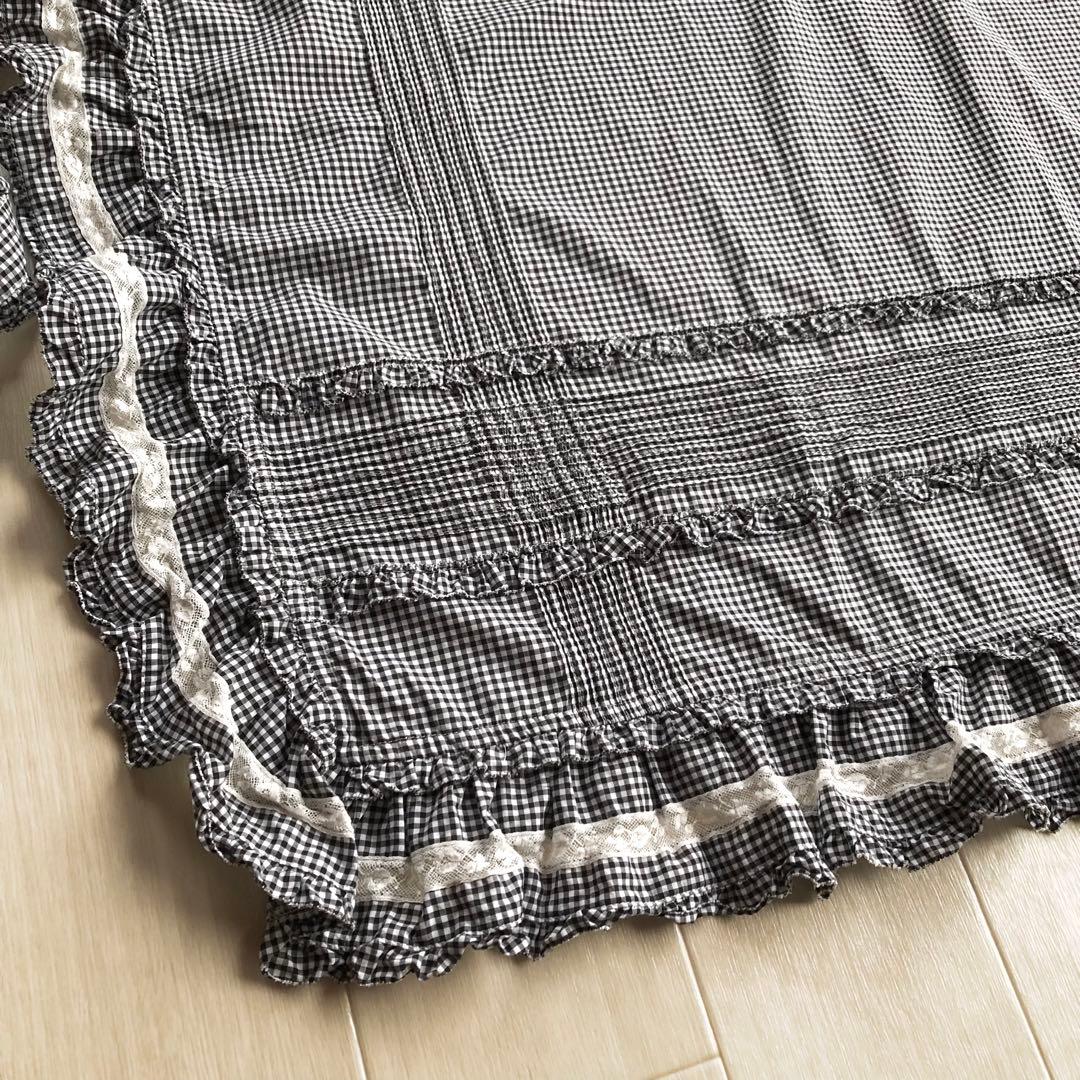 ピンクハウス 白×黒 チェック柄 ピンタック ピコフリル エプロン タブリエ